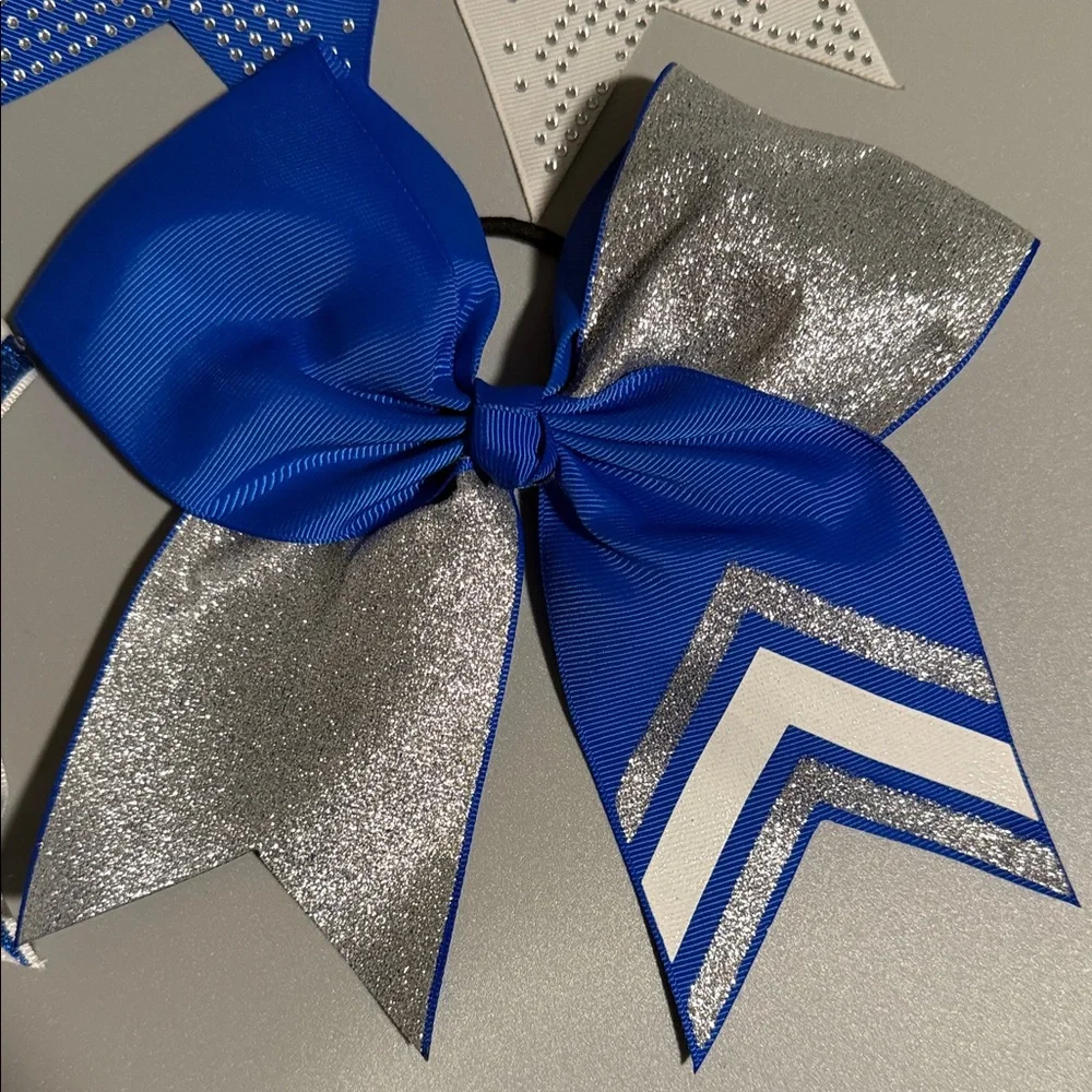 Cheer Blue and White Bow Set